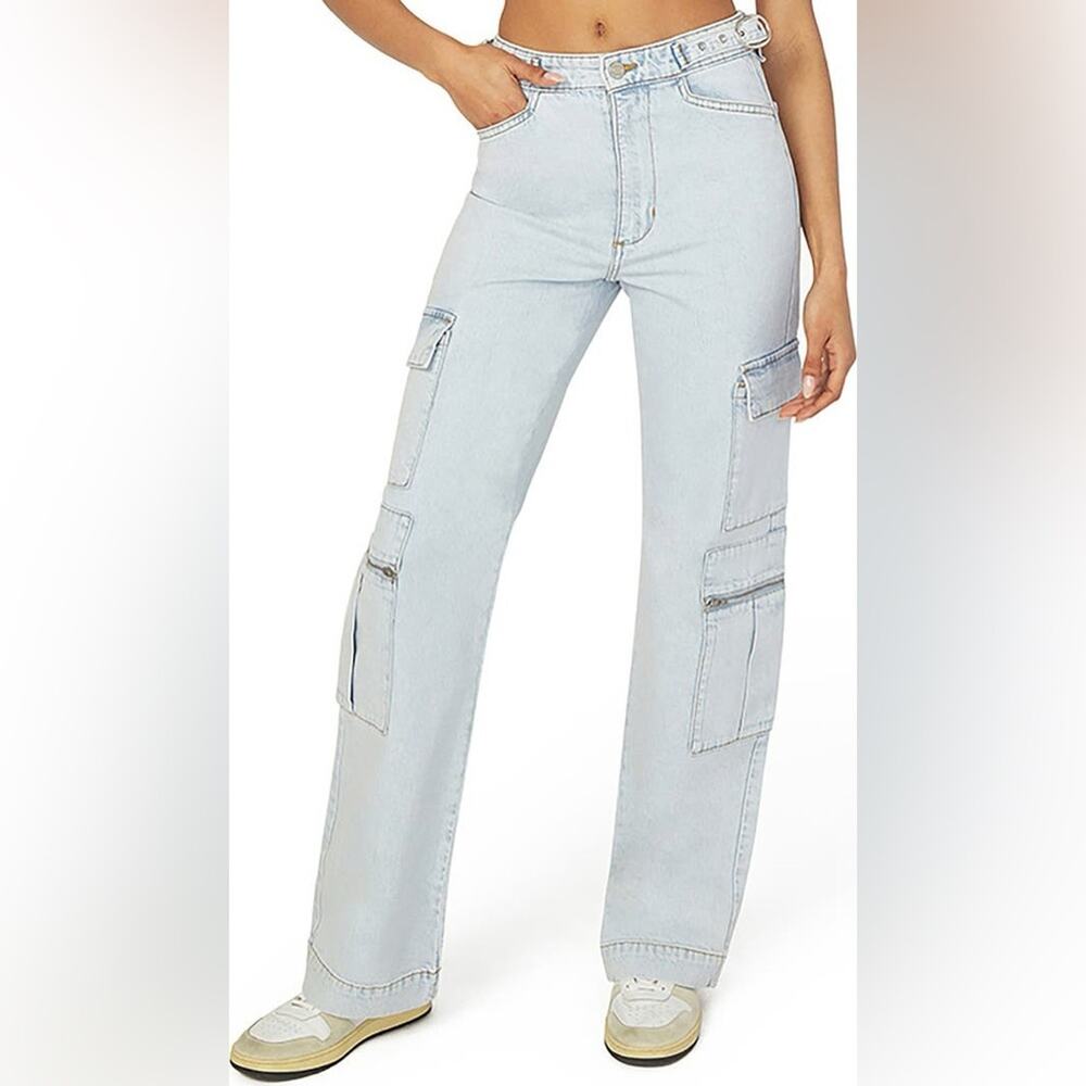 WEWOREWHAT Women’s Utility High Rise Straight Jeans Super Light Sz 24